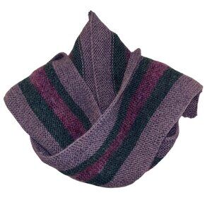 Hand Knit plum purple teal green wool and mohair striped scarf